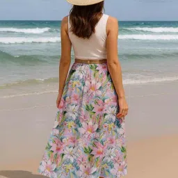 Moomaya Blue & Pink Regular Fit Floral Skirt image 2