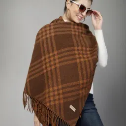 Mafadeny Brown Regular Fit Chequered Stole image 3