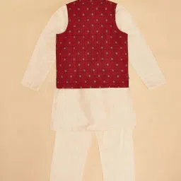 YU by Pantaloons Kids Red & Cream Printed Full Sleeves Kurta Set image 3