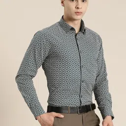 Hancock Dark Green Cotton Slim Fit Printed Shirt image 1