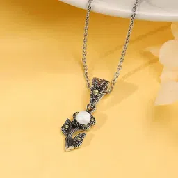GIVA 925 Oxidised Silver Pearl Fleur Pendant With Link Chain For Women-picture-17