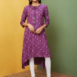 Globus Purple Printed High Low Kurta image 1