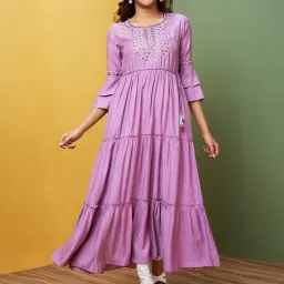Globus Purple Embroidered A Line Kurta image 1