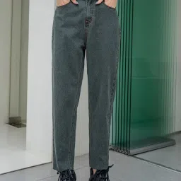 Kotty Grey Cotton Lycra Solid Jeans image 1