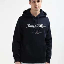 Tommy Hilfiger Navy Cotton Regular Fit Logo Printed Pullover image 1