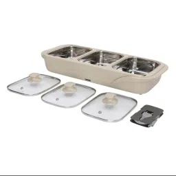 Jaypee Plus E3 Warmer Electric Casserole Set Triplicate Buffet Server Beige 1000 ml Each image 1