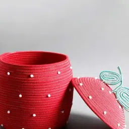 Home4U Multicolor Cotton Cherry Storage Basket (Large) image 4