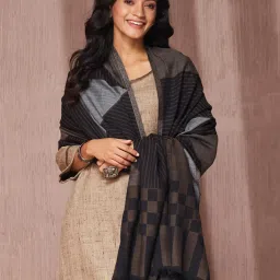 Fabindia Black Wool Regular Fit Woven Shawl image 1