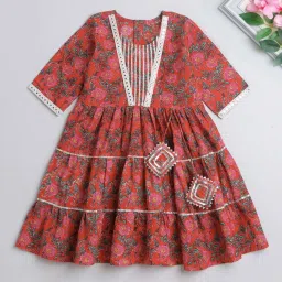 The Magic Wand Kids Red Cotton Floral Print Dress image 1
