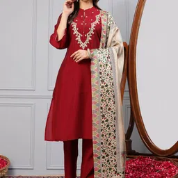 Nayam By Lakshita Floral Embroidered Thread Work A-Line Kurta With Trousers & Dupatta-picture-14
