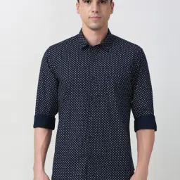 Peter England Navy Cotton Slim Fit Printed Shirt-image-89