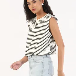 showoffff SHOWOFF Cream Acrylic Stripes Top image 3