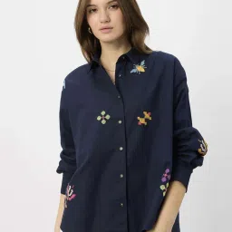 The Souled Store Navy Embroidery Shirt image 1