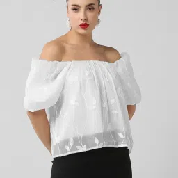 showoffff Showoff White Regular Fit Embroidered Top image 3