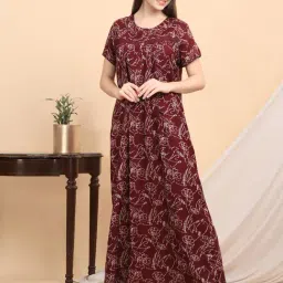 Sweet Dreams Maroon Cotton Printed Nighty-picture-40