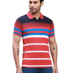 Parx Red Cotton Regular Fit Striped Polo T-Shirt image 1
