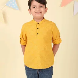 Fabindia Boys Yellow Cotton Printed Full Sleeves Kurta image 1