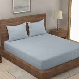 Klotthe Stripes Grey 210 TC Cotton Blend King Size Bed Sheet with 2 Pillow Covers-image-19