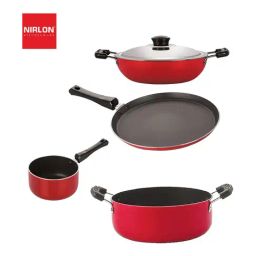 Nirlon Red Aluminium Non-Stick Non Induction Cookware - Set of 4-picture-3