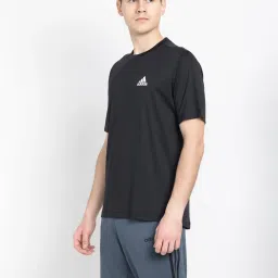 Adidas Black Regular Fit Logo Printed Sports T-Shirt image 3