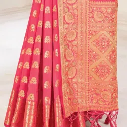 Odette Pink Woven Saree With Unstitched Blouse image 3