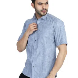 TAHVO Grey Linen Slim Fit Self Pattern Shirt image 3