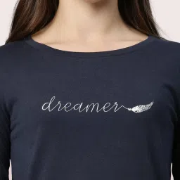 Enamor Navy Embroidered Longline T-Shirt image 5