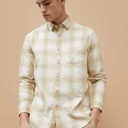 Code By Lifestyle Beige Cotton Regular Fit Checks Shirt-picture-9
