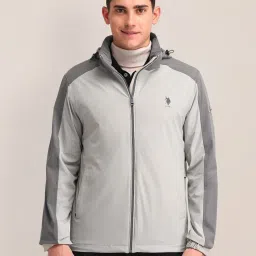 U.S. Polo Assn. Blue Regular Fit Colour Block Hooded Jacket image 1