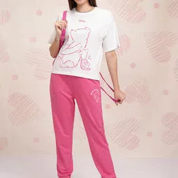 Tokyo Talkies White Disney Winnie The Pooh Printed Pure Cotton T-Shirt With Jogger image 1