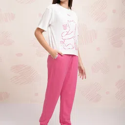 Tokyo Talkies White Disney Winnie The Pooh Printed Pure Cotton T-Shirt With Jogger image 3