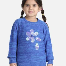Wingsfield Girls Blue Embellished Full Sleeves Sweaters & Cardigans image 1