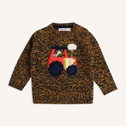 Wingsfield Girls Brown & Black Self Full Sleeves Sweaters & Cardigans image 1