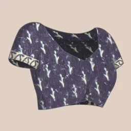 Silk Land Blue Cotton Printed Saree With Unstitched Blouse image 3