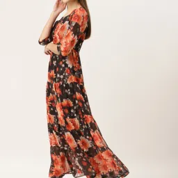 Deewa Black & Orange Floral Print Gown image 3
