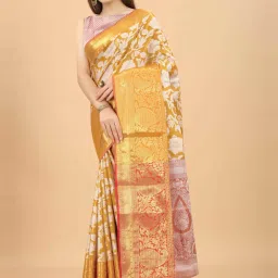 Silk Land Yellow Woven Saree With Unstitched Blouse image 3