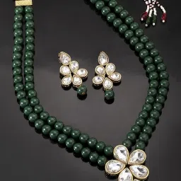 Peora Gold-Plated Crystal Pearl Long Necklace with Drop Earrings Ethnic Jewellery Set image 1