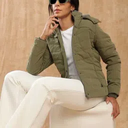 Globus Women Olive Mock Neck Winter Wear Insulator Puffer Jacket With Soft Functional Hood-image-21