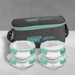 allo Borosilicate Glass Lunch Box Microwave Oven Safe with Detachable Lock and Canvas Grey Tiffin Bag image 1