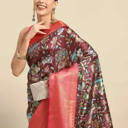 Silk Land Silk Brown Woven Saree With Unstitched Blouse image 3