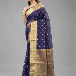Silk Land Banarasi Silk Navy Woven Saree With Unstitched Blouse image 3