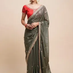 Saree Mall Green Embellished Saree With Unstitched Blouse image 1