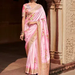 Saree Mall Pink Woven Saree With Unstitched Blouse image 1