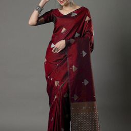 CaniBani Maroon Silk Blend Banarasi Sarees-picture-17