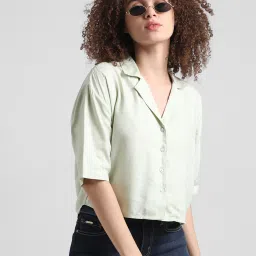 Only Light Green Viscose Printed Crop Shirt image 1