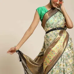 Silk Land Beige Silk Woven Saree With Unstitched Blouse image 3