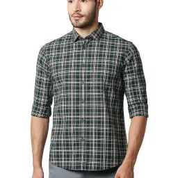 Basics Spruce Green Cotton Slim Fit Checks Shirt image 1