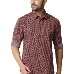 Basics Mars Red Cotton Slim Fit Printed Shirt image 1