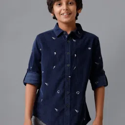 Under Fourteen Only Boys Navy Cotton Embroidered Shirt image 1
