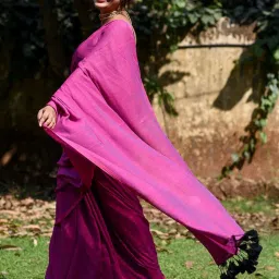 Suta Pink Plain Saree Without Blouse image 3